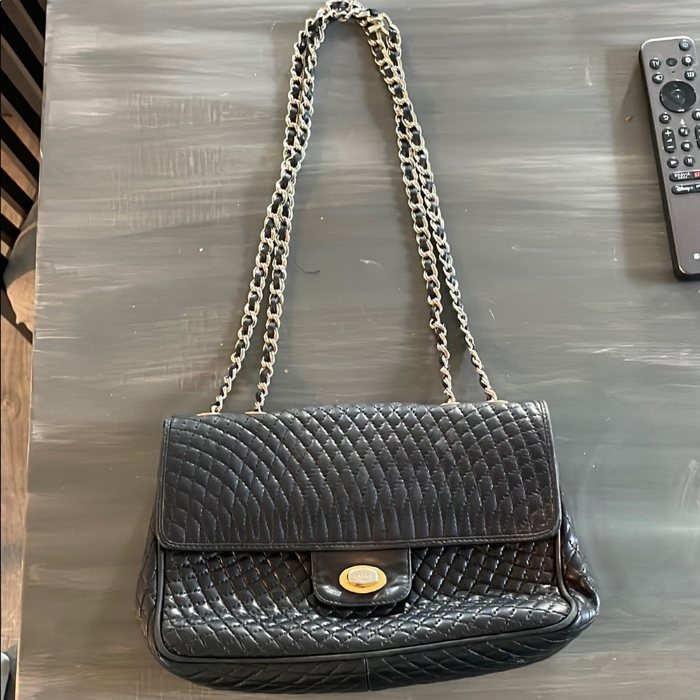 Bally Black Quilted Leather Shoulder Bag with Chain Strap